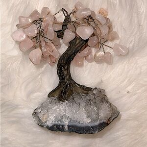 Rose quartz and smokey quartz crystal tree